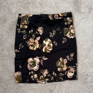 J Crew Pencil Skirt Floral Black Skirt